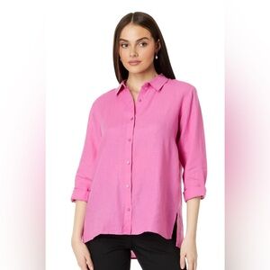 NWT‎ Eileen Fisher Handkerchief Linen Classic Collar Shirt, Tulip Pink, XS, $168